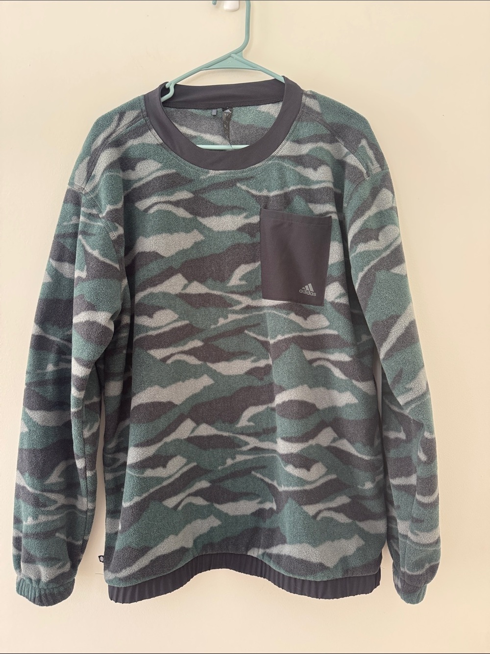 adidas Men’s Green Camo Crewneck Fleece Sweater